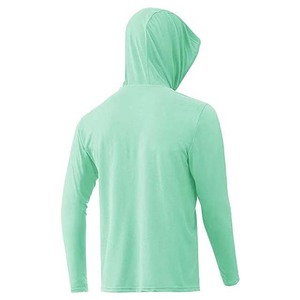 Men's <b>Neon</b> Green Long Sleeve Hooded UPF 50 Sun Protection Shirt Anti-UV Fishing Wear Pullover Solid Color Adult Size - Product Image 4