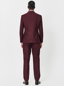 Costume d'affaires homme croisé en polyester/coton, grande taille, bordeaux, col cranté, coupe ajustée, style britannique, pantalon à devant plat - Product Image 2