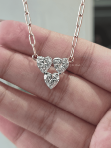 Heart Lab Grown Diamond Necklace 3.00ct Gold Triple Heart Cluster Pendant Romantic Fine <b>Jewellery</b> Gift for Women - Product Image 2