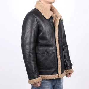 Blouson Bomber Décontracté Homme Hiver Haute Qualité en Cuir Véritable Peau de Mouton Lavé avec Fermeture Éclair – Service OEM – Vente Flash - Product Image 3