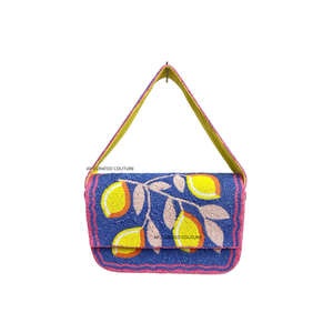 Bolso de Hombro Azul a Rayas con Cuentas y Bordado de Limón, Estilo Bohemio, Bolso de Mano para Mujer, Diseño Personalizado Hecho a Mano - Product Image 5