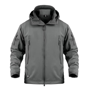 Men's Hooded Fleece Jacket Windproof Polyester Workwear Style Regular Fit Zipper Closure Solid Black Autumn Wear - Product Image 2
