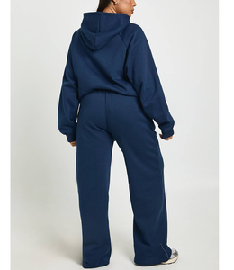 Ensemble de survêtement sportif pour femme, coupe oversize, comprenant un sweat à capuche et un pantalon de survêtement à jambe droite, en molleton de coton bleu, pour la gym et le fitness, ensemble assorti actif - Product Image 2