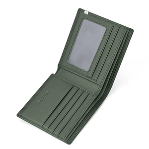 Genuine Leather Men's Bifold <b>Wallet</b> Slim Card Holder <b>RFID</b> <b>Blocking</b> Fold Closure Short Length Minimalist Style Green - Product Image 1