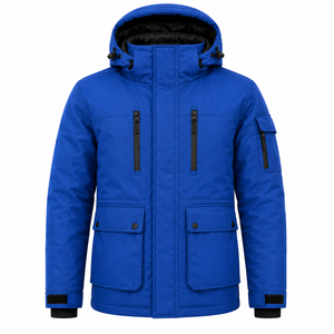 Men's Hooded Puffer Jacket Fleece Lined 220g <b>Waterproof</b> Stand Collar Casual <b>Winter</b> <b>Coat</b> with Zipper Front and Multiple Pockets - Product Image 1
