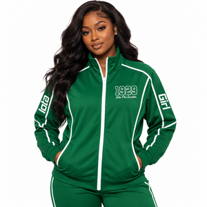 Sudadera con capucha y cremallera completa para mujer Iota Phi Lambda Sorority, de manga larga, cuello alto, estilo chándal con ribetes en contraste, para descanso - Product Image 1