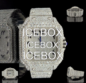 Montre de luxe carrée VVS en acier inoxydable avec verre, chiffres arabes, bracelet en moissanite rose et blanc, résistance à l'eau 10 bars - Product Image 2