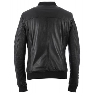 Blouson en cuir noir pour homme, style motard, col montant vintage, réversible, respirant, écologique, streetwear, personnalisable, vente en gros - Product Image 3