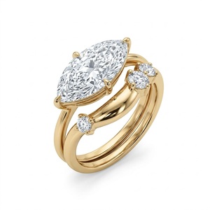 Ensemble de bagues de mariage de luxe en or jaune 14 carats avec diamant de laboratoire et argent sterling S925, design ovale et élancé - Product Image 1