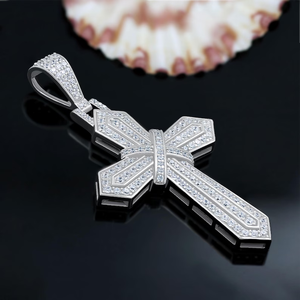 Pendentif Croix Effet Diamant Sertie de Moissanite, Finition Argent 925, Collier Hip Hop Religieux de Luxe, Bijou Tendance - Product Image 2