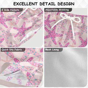 Short de bain décontracté pour homme en toile rose à imprimé palmier, séchage rapide, 100 % polyester, taille mi-haute avec cordon de serrage - Product Image 2