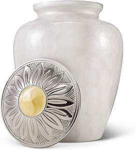 Urna Funeraria de Metal Blanca Grabada Clásica Gatta para Cenizas de Adultos, Estilo Americano/Europeo - Product Image 4