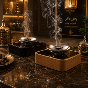 Mabkhara en bois contemporain avec finition laiton doré, brûleur de Bakhoor, porte-oud arabe, centre de table de luxe, décoration pour encens au charbon, fournisseur de cadeaux - Product Image 6