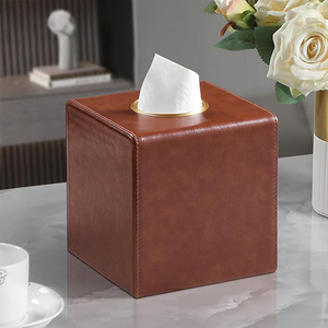 Caja de pañuelos cuadrada de cuero color canela, caja de pañuelos de cuero PU de lujo con cierre magnético - Product Image 4