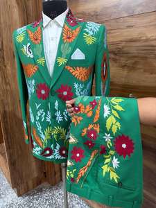 Costume Western brodé vert pour homme, ensemble 2 pièces – Blazer floral de créateur avec pantalon assorti, tenue de mariage et de scène personnalisée - Product Image 2