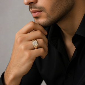 925 Sterling <b>Silver</b> <b>Mens</b> Diamond Pave Square Signet <b>Ring</b> Modern Minimalist Design High Polish Finish Wedding Party Daily Wear Gi - Product Image 5