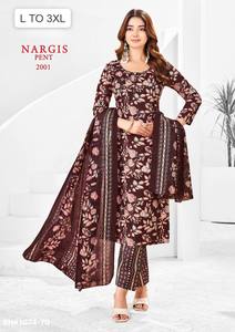 Ensemble Kurti en coton de bonne qualité avec imprimé, pantalon et dupatta assortis, pour occasions spéciales, fournisseur de vêtements ethniques de Surat. - Product Image 5