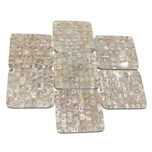 Black Mother of Pearl Coasters Luxury Mosaic Seashell Inlay Drink Coaster Round Iridescent MOP <b>Cup</b> <b>Mat</b> For Wholesale Corporate - Product Image 4