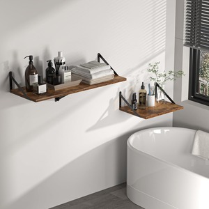 Wooden <b>Wall</b> <b>Mounted</b> Double Tier <b>Shelf</b> Industrial Style Rack for Living Room Display and Storage - Product Image 2