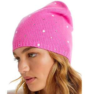 Chapeau en tricot acrylique personnalisé OEM avec strass, de haute qualité, respirant, épais et chaud pour l'hiver - Product Image 4