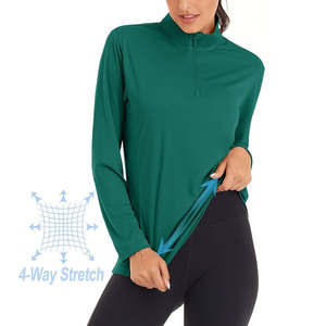 Polo de Manga Larga Verde para Mujer, 100% Poliéster, Tejido Transpirable, Ropa Deportiva Informal, Color Sólido, Manga Completa - Product Image 1