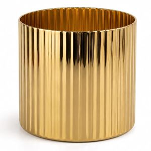 Maceta Cilíndrica Acanalada de Metal Dorado, Moderna y Lujosa para el Hogar - Product Image 1
