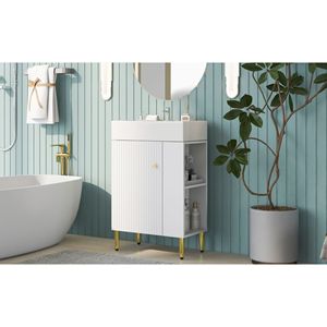 Mobile bagno bianco da 21,6 pollici con lavabo singolo in ceramica, mobiletto contenitore con vano a destra, mobiletto singolo per bagno - Product Image 2