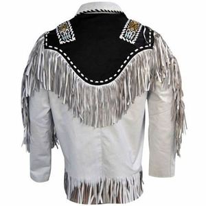 Men's Western <b>Leather</b> <b>Jacket</b> With Fringe And Embroidery Vintage Style Turn-down Collar Regular Fit Autum - Product Image 3