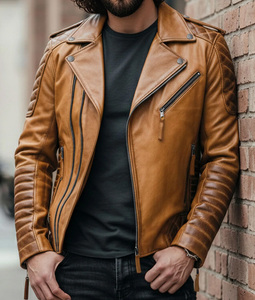 Chaqueta de cuero unisex personalizada con múltiples cremalleras, impermeable, para invierno, estilo motociclista, con cuello alto, elegante, lujosa, de diseño suave y texturizado. - Product Image 1