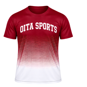 Camiseta Deportiva Sublimada con Degradado Borgoña y Blanco para Hombre, Manga Corta, Cuello Redondo, Personalizada, para Entrenamiento Deportivo y Atletismo - Product Image 1