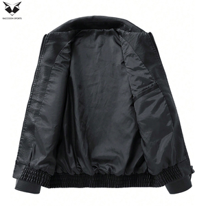 Premium Quality Hip Hop Style Black Color Durable <b>Lightweight</b> Easy Wear OEM ODM Genuine Leather Stand Zipper <b>Men's</b> <b>Jackets</b> - Product Image 3