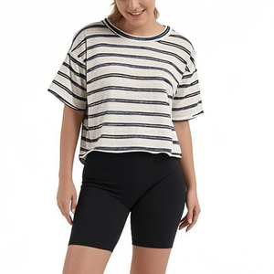 Women's Black Cropped T-Shirt <b>Short</b> <b>Sleeve</b> O-Neck Regular Fit Knitted 100% Cotton All Seasons Eco-Friendly Minimalist Style - Product Image 3