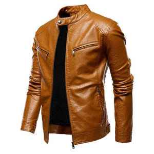 Chaqueta Bomber de Cuero Genuino para Hombre SALVA LEATHER, Cuello Alto, Cierre de Cremallera, Corte Ajustado, Color Sólido, Manga Regular, Resistente al Viento - Product Image 2