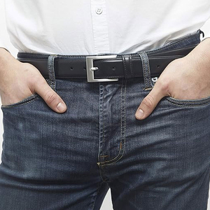 Cinturón ajustable con hebilla de aleación informal para hombre, de cuero de vaca auténtico, 3,5 cm de ancho, 110 cm de largo, duradero, de alta calidad, RAHRAJ - Product Image 4