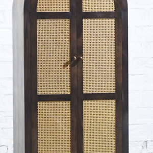 Armario de Madera y Ratán con Arco, Mueble de Almacenamiento para Dormitorio, Armario Independiente Contemporáneo - Product Image 3