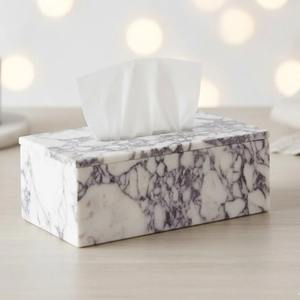 <b>White</b> Marble Tissue Box with Black Shades Design Perfect for <b>Office</b> <b>Desk</b> Home Counter and Elegant Gifting Use From India - Product Image 1