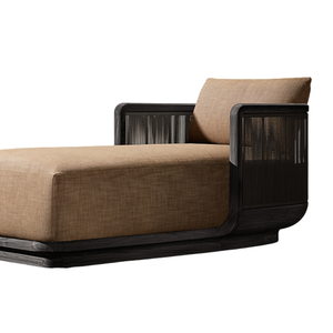 Chaise longue d'extérieur moderne en teck foncé, durable, avec coussin confortable en corde tressée, pour parc, villa, hôtel - Product Image 4