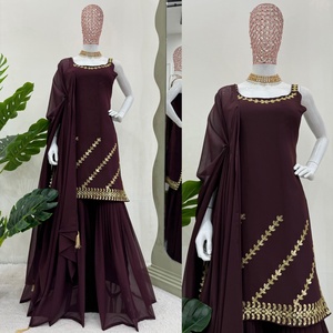 Premium Faux Georgette Party Salwar Kameez Vestido con lentejuelas Trabajo Cosido completo 38 pulgadas de longitud y 2,2 M Borla Dupatta Elástico - Product Image 2