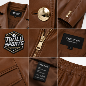 Traje Deportivo de Mujer en Cuero Sintético Marrón, Manga Larga, Transpirable, Elegante, para Negocios, con Cierre de Cordón, para Invierno - Product Image 5