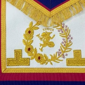 Tablier de Maître Maçon Personnalisé Brodé avec Bordure Bleue et Rouge et Franges Dorées – Régalia Franc-Maçon - Product Image 4