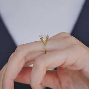 Diamond Engagement <b>Rings</b> 14K 18K Solid <b>Gold</b> Emerald Baguette Cut Lab Grown Three Stone <b>Vintage</b> Modern Elegant Classic 1.8mm Band - Product Image 4