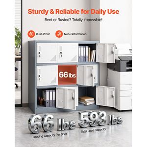 Armadietto Metallico a 9 Ante, Capacità di Carico 66 Libbre, 3 Ripiani, 2 Chiavi, Ogni Porta Chiudibile a Chiave, Armadietti in Acciaio per Dipendenti - Product Image 4