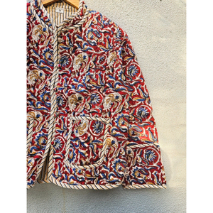 Vintage Hand Block Printed <b>Kantha</b> Quilted Cotton <b>Jacket</b> Soft Breathable Drawstring Full Sleeve <b>Jacket</b> for Women gift for her - Product Image 3