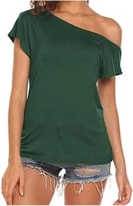 T-shirt ample tendance, doux, respirant, confortable, décontracté, élégant, pour tous les jours, asymétrique à une épaule - Product Image 3