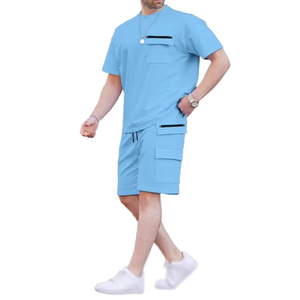 <b>Men's</b> Lime Green Casual Short Sleeve T-Shirt With Shorts Set Breathable Solid Color Crew Neck Drawstring Waist Summer Wear - Product Image 5