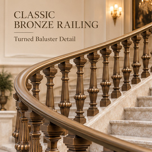 Rampe en bronze classique avec balustres cannelés tournés et colliers bombés, main courante et balustrade en métal - Product Image 1