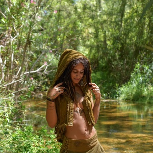 Cotton Sleeveless Elven Jacket with Lace Boho Hoodie Vest Design for Bohemian and Fantasy Wear Summer Cover Up - Product Image 1