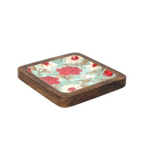 Wood Floral Printed Rectangle Coastal Design Wood Handicraft Serving Plate Dessert Display Tray for <b>Party</b> <b>Table</b> Decor - Product Image 2