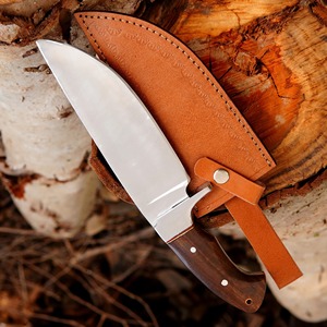 Cuchillo Bowie hecho a mano de acero con alto contenido de carbono, punta caída, grado industrial/DIY, con mango de madera y funda de cuero, 12 pulgadas - Product Image 5