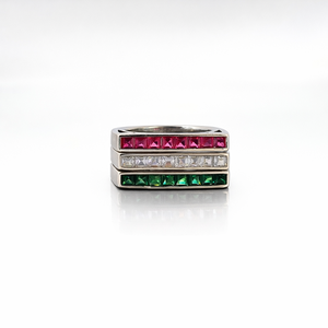 925 Sterling <b>Silver</b> Classic Multicolor Cubic Zirconia Triple Bar <b>Ring</b> Women Geometric <b>Stack</b> Style Polished Finish Wedding - Product Image 1